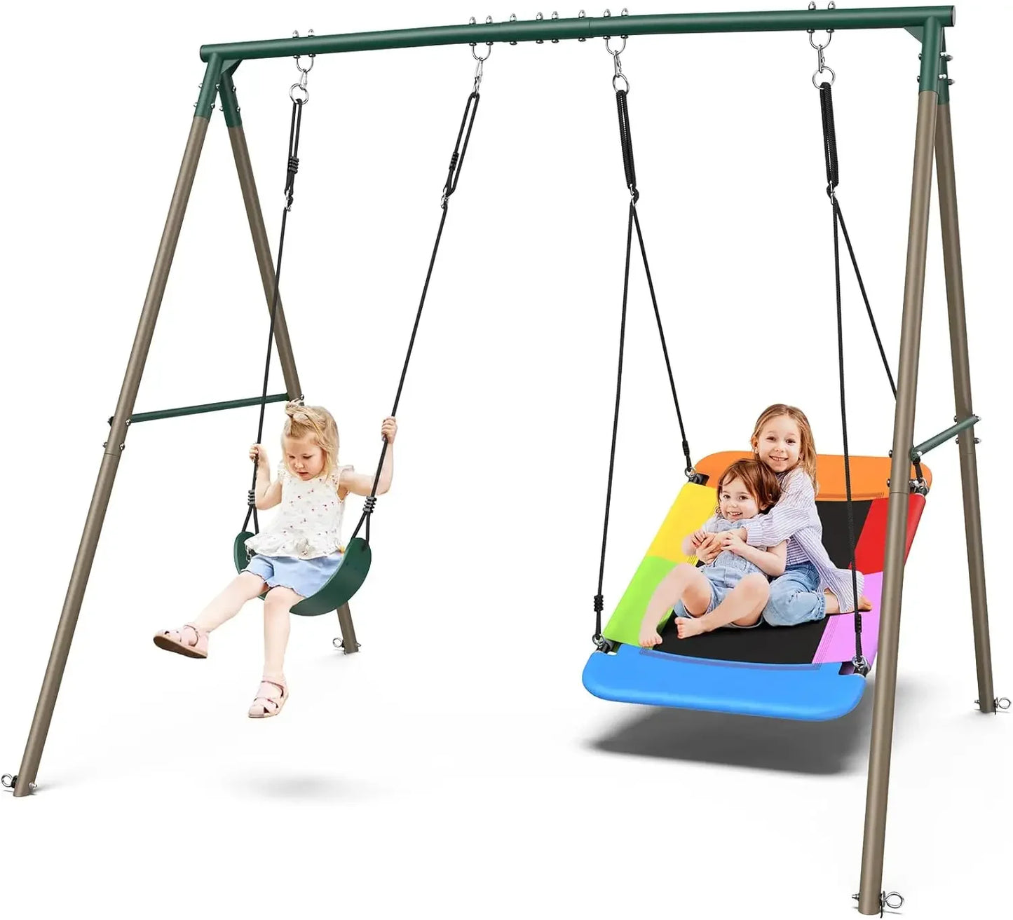 Outdoor Swing Set With Belt Swing For Toddlers And Kids