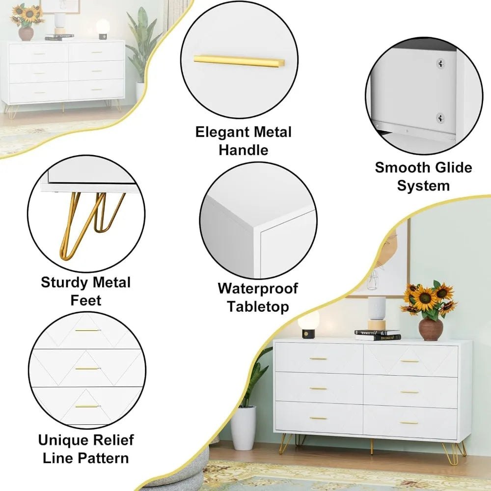 MKDK 3-Piece Bedroom Set With 6 Drawer Dresser And Nightstands
