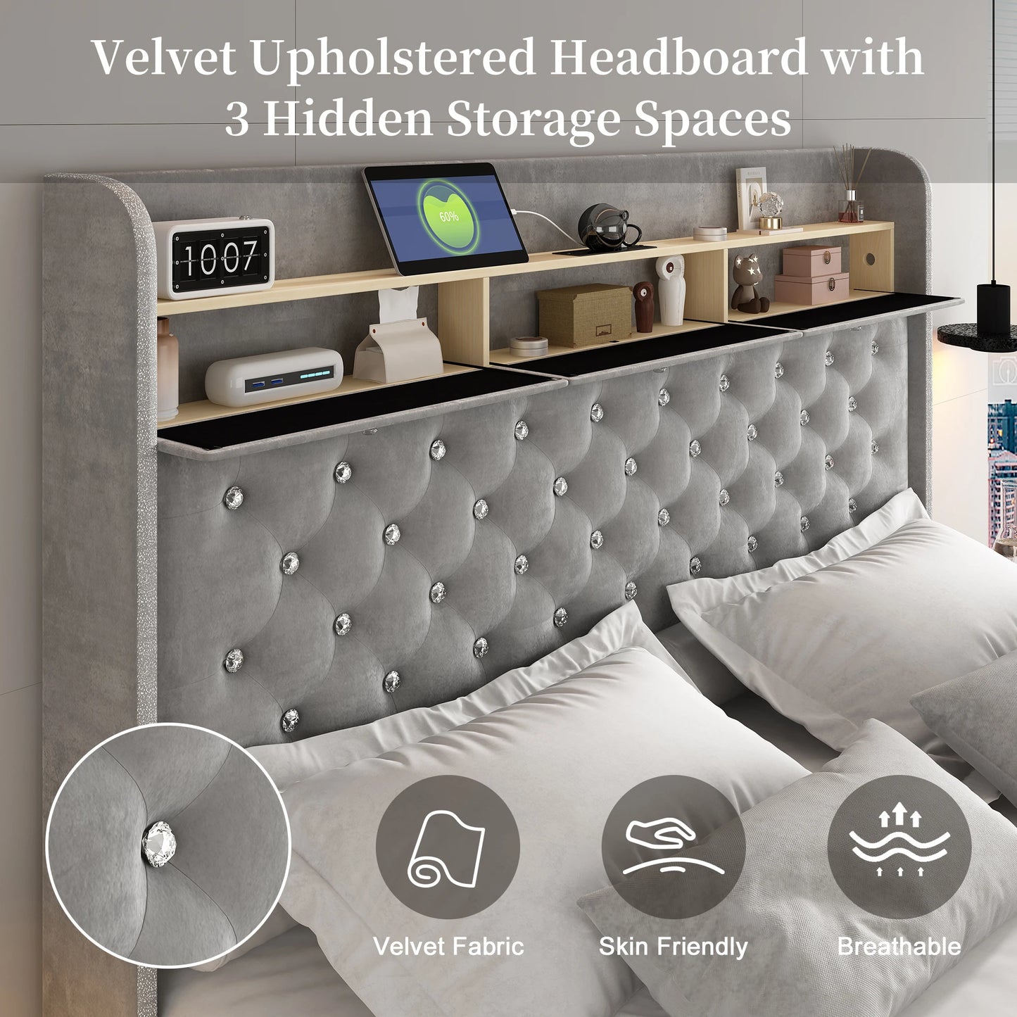 SIBEDS LED Bed Frame With Star Projector And Charging Station