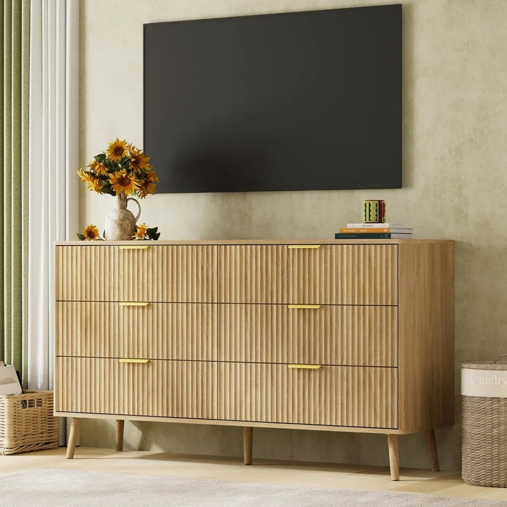 RBXC Oak Dresser Nightstand Set Modern 3-Piece Bedroom Furniture