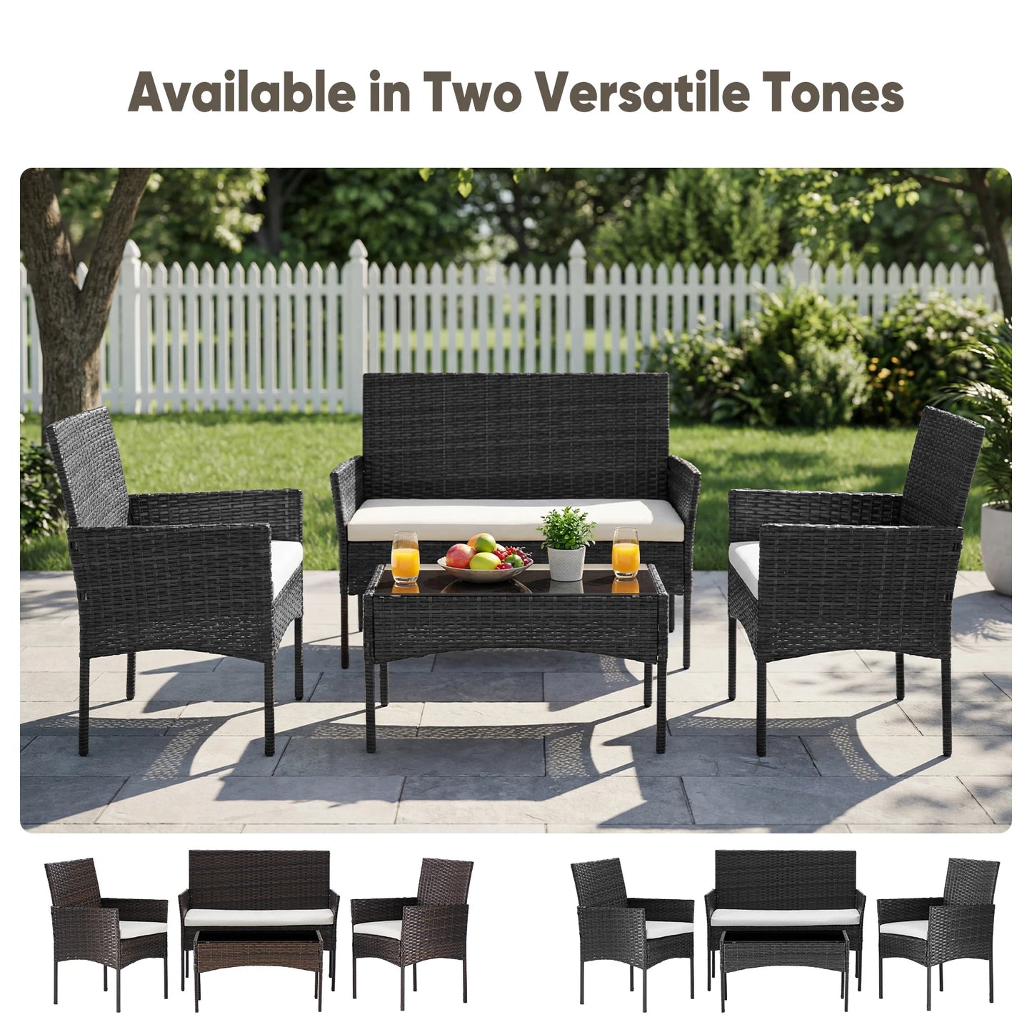 Patio Furniture Set Weather Resistant PE Rattan Wicker Tempered Glass