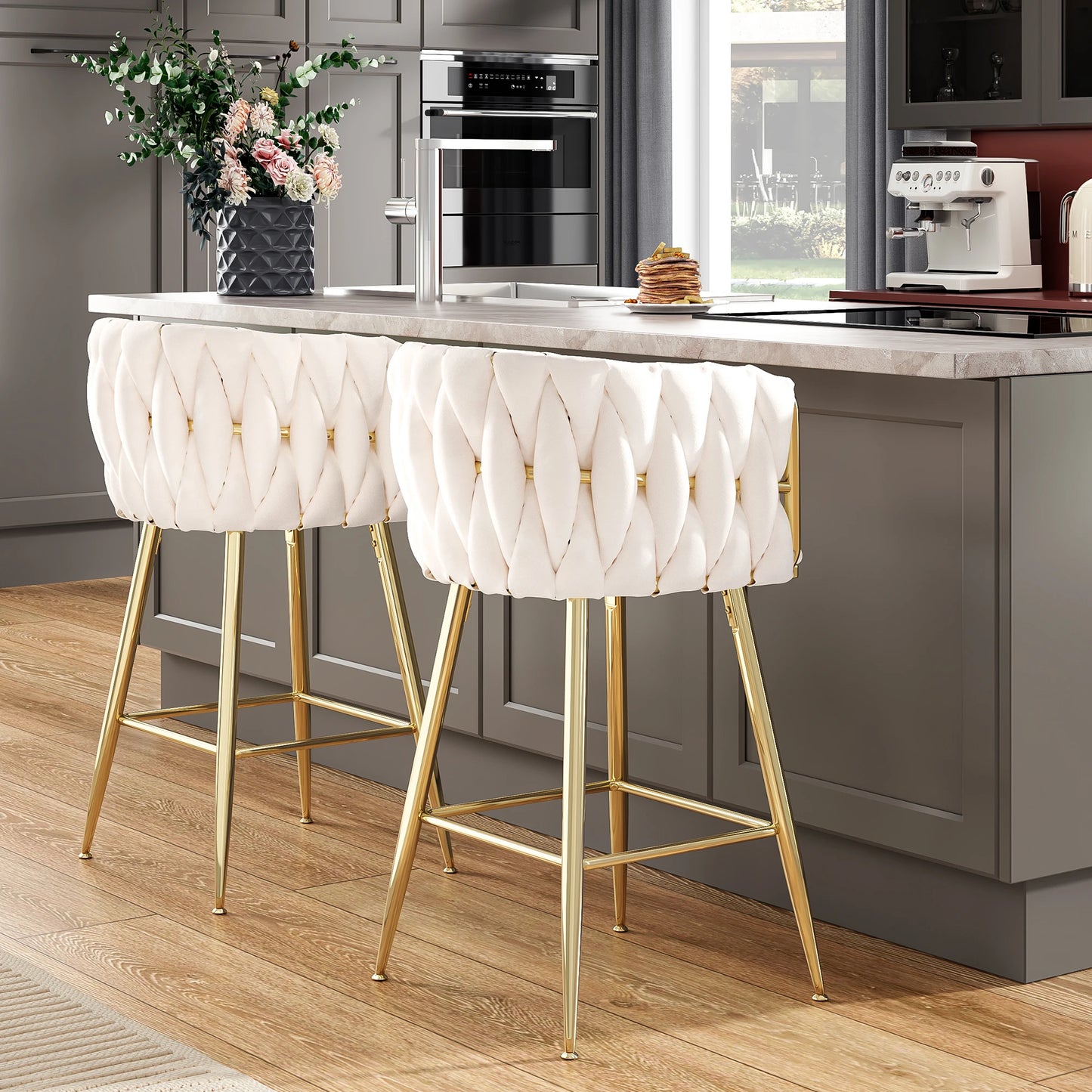 FARINI Set Of 2 Bar Stools With Back Modern Mid-Century