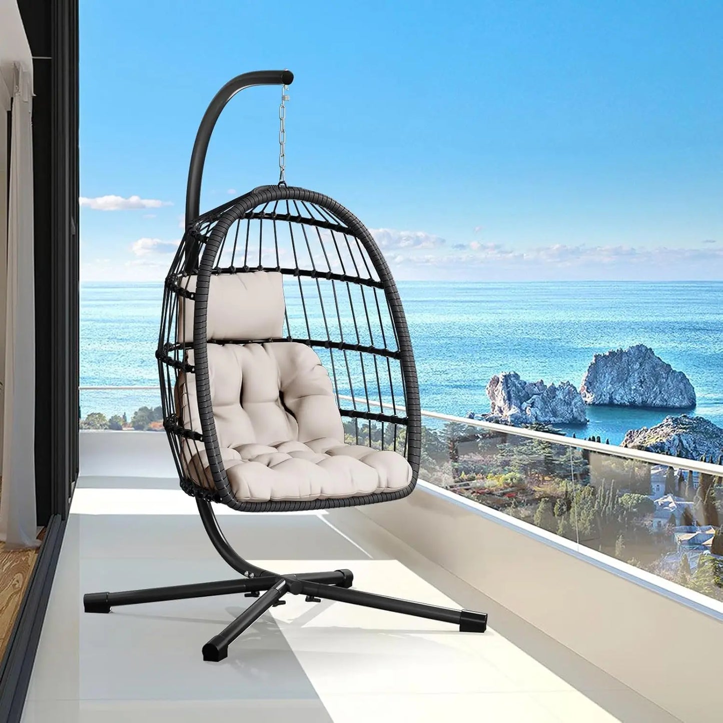 Double Egg Swing Chair With Stand For Two Outdoor Patio