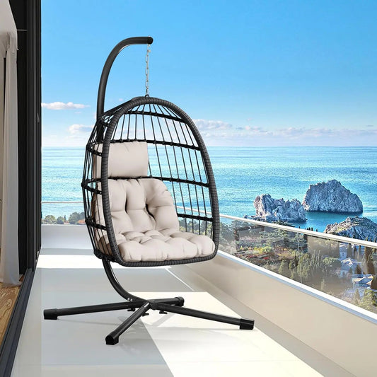 Double Egg Swing Chair With Stand For Two Outdoor Patio