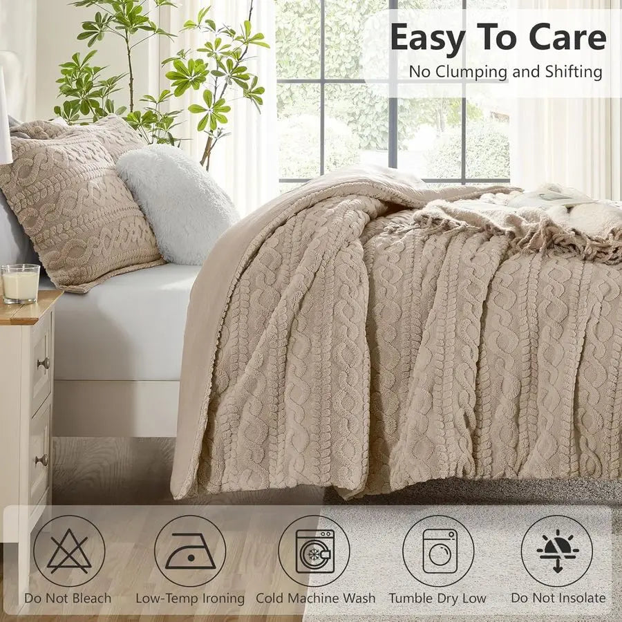 XMSJ Fluffy Fleece Comforter Set Winter Bedding 3 Piece