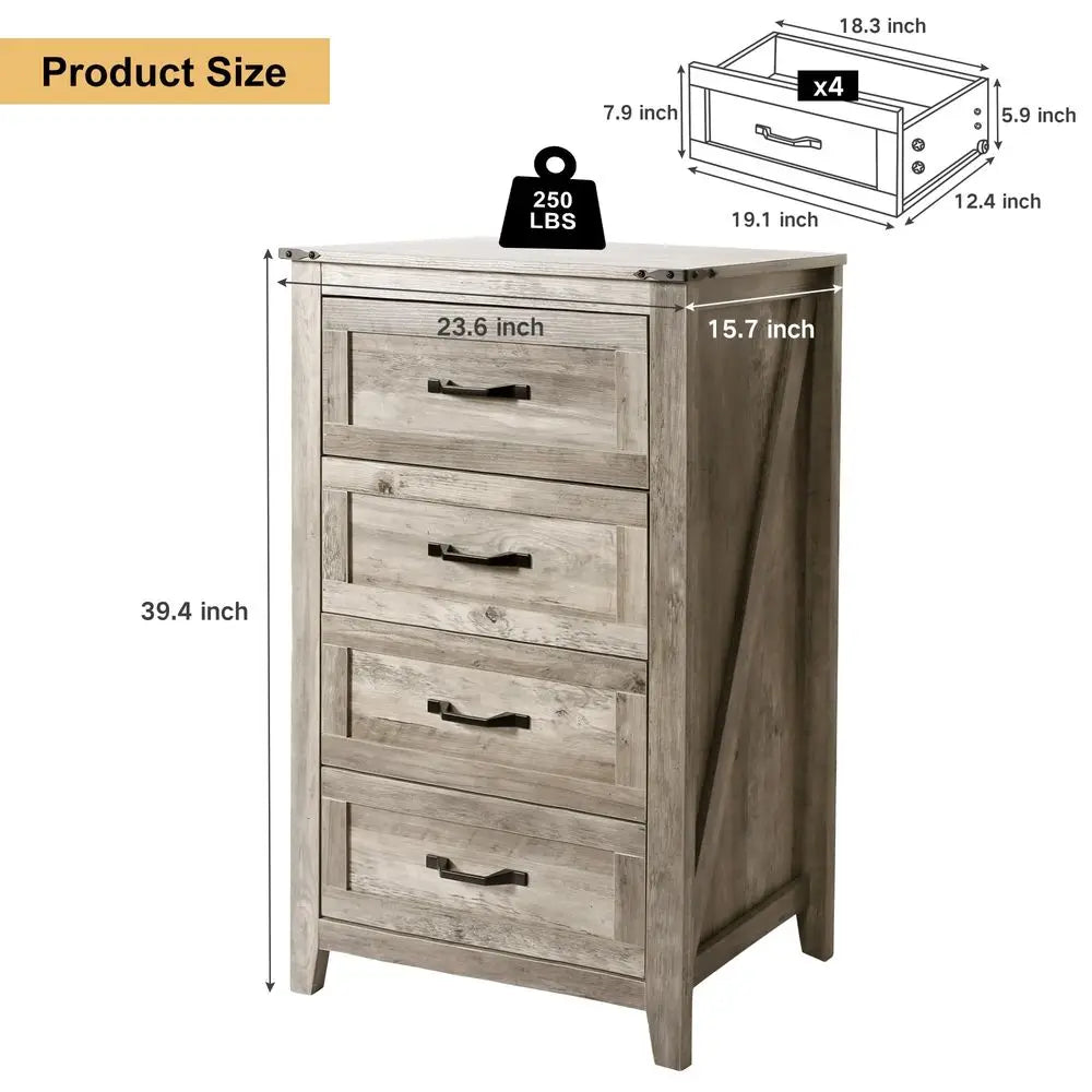 Farmhouse 4-Piece Dresser Set With 6-Drawer Dresser, 4-Drawer Chest, Nightstands