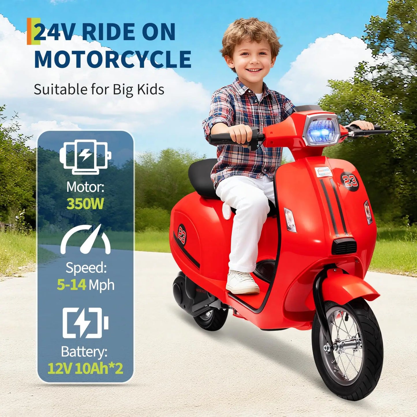 Kids 24V Electric Motorcycle Dual Mode Ride On Toy