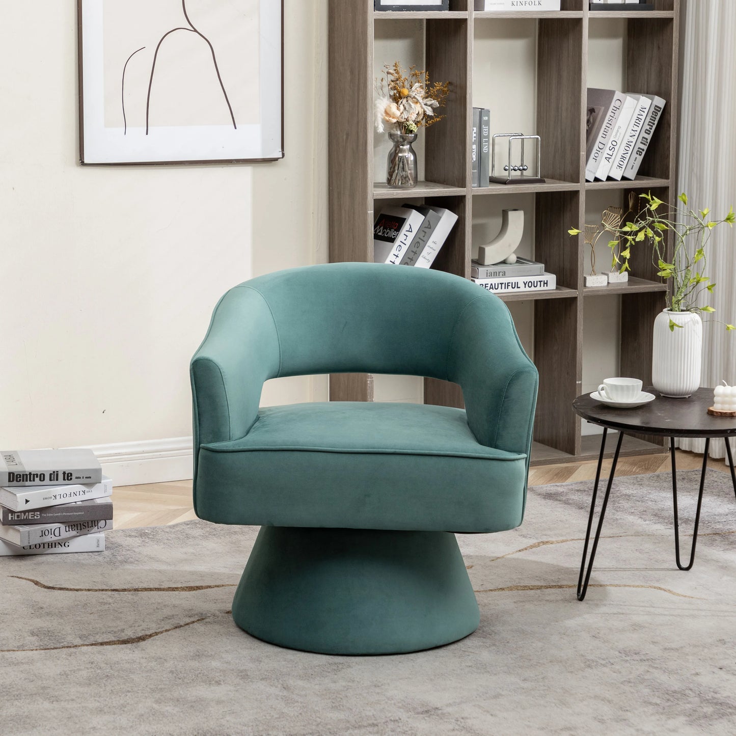 Modern Velvet Swivel Arm Chair For Living Room And Bedroom