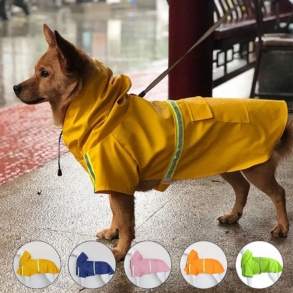 Dog Raincoat Cloak Style Hooded Reflective Waterproof Rainproof Coat
