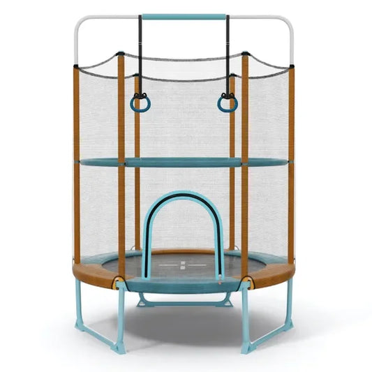 Kids Bouncy Trampoline With Gymnastic Bar And Rings For Indoor Outdoor Fun