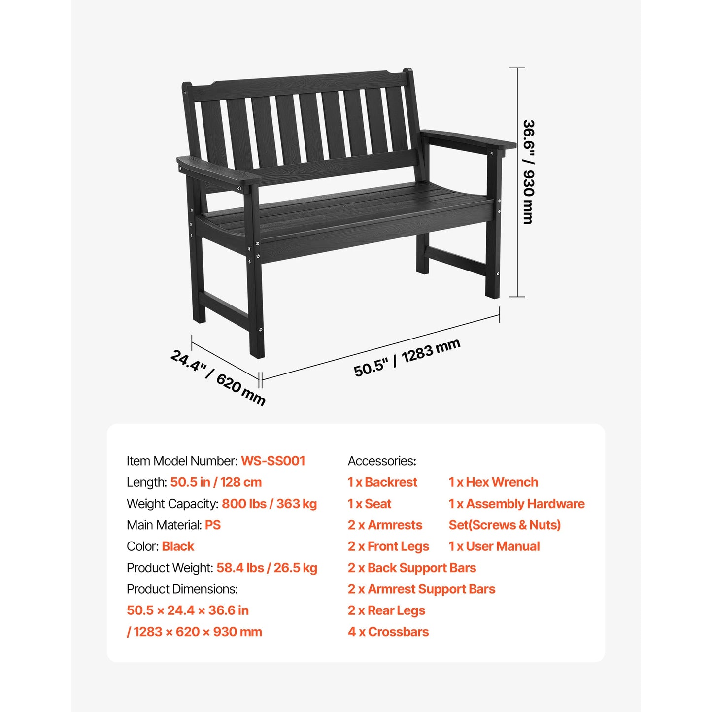SucceBuy Outdoor Bench Wood And Metal Garden Seat For Outdoors