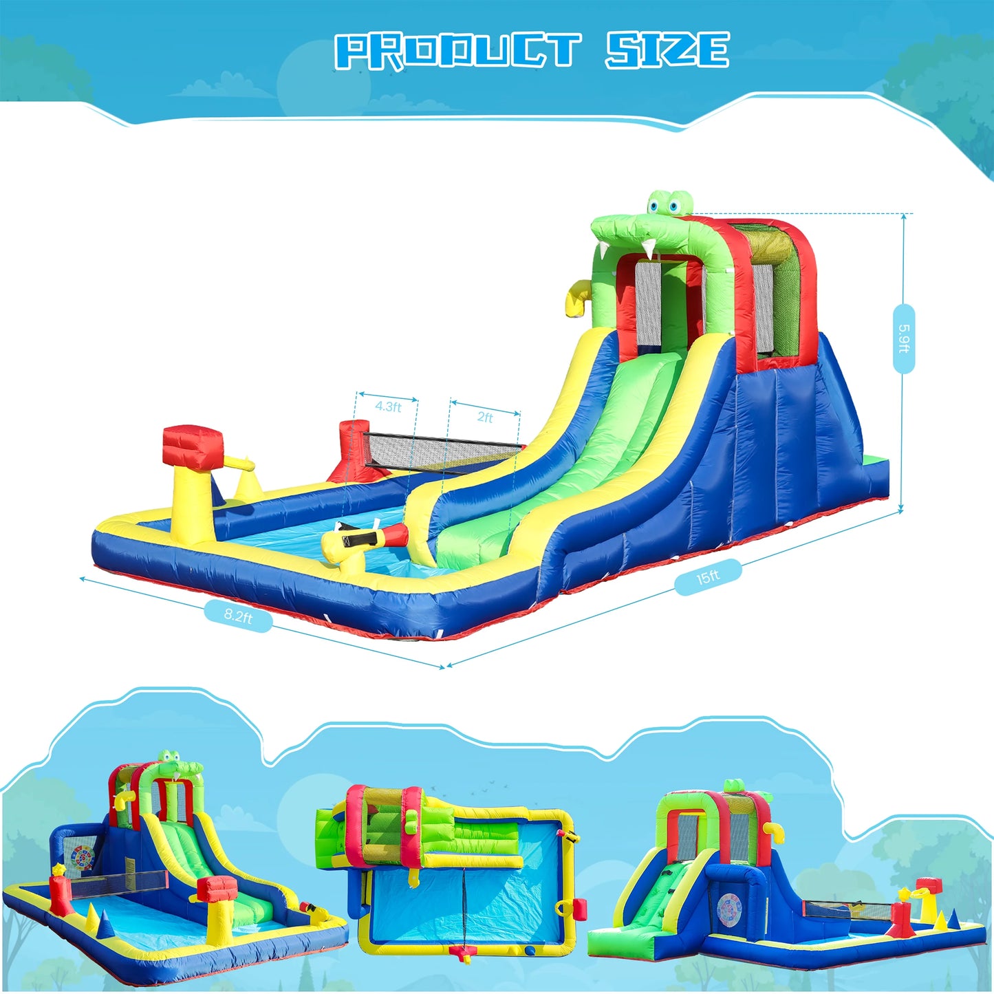 RTS Inflatable 8 In 1 Crocodile Water Park For Kids