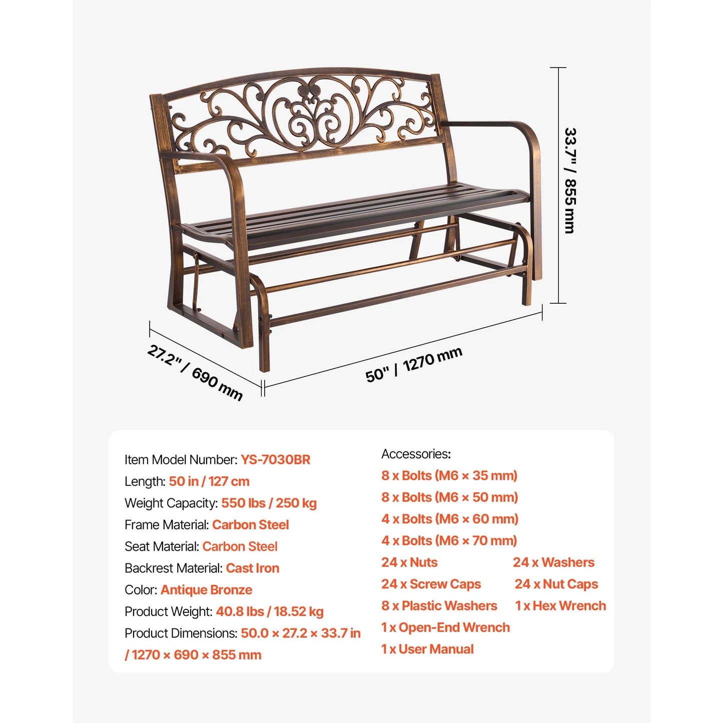 SucceBuy Outdoor Bench Wood And Metal Garden Seat For Outdoors