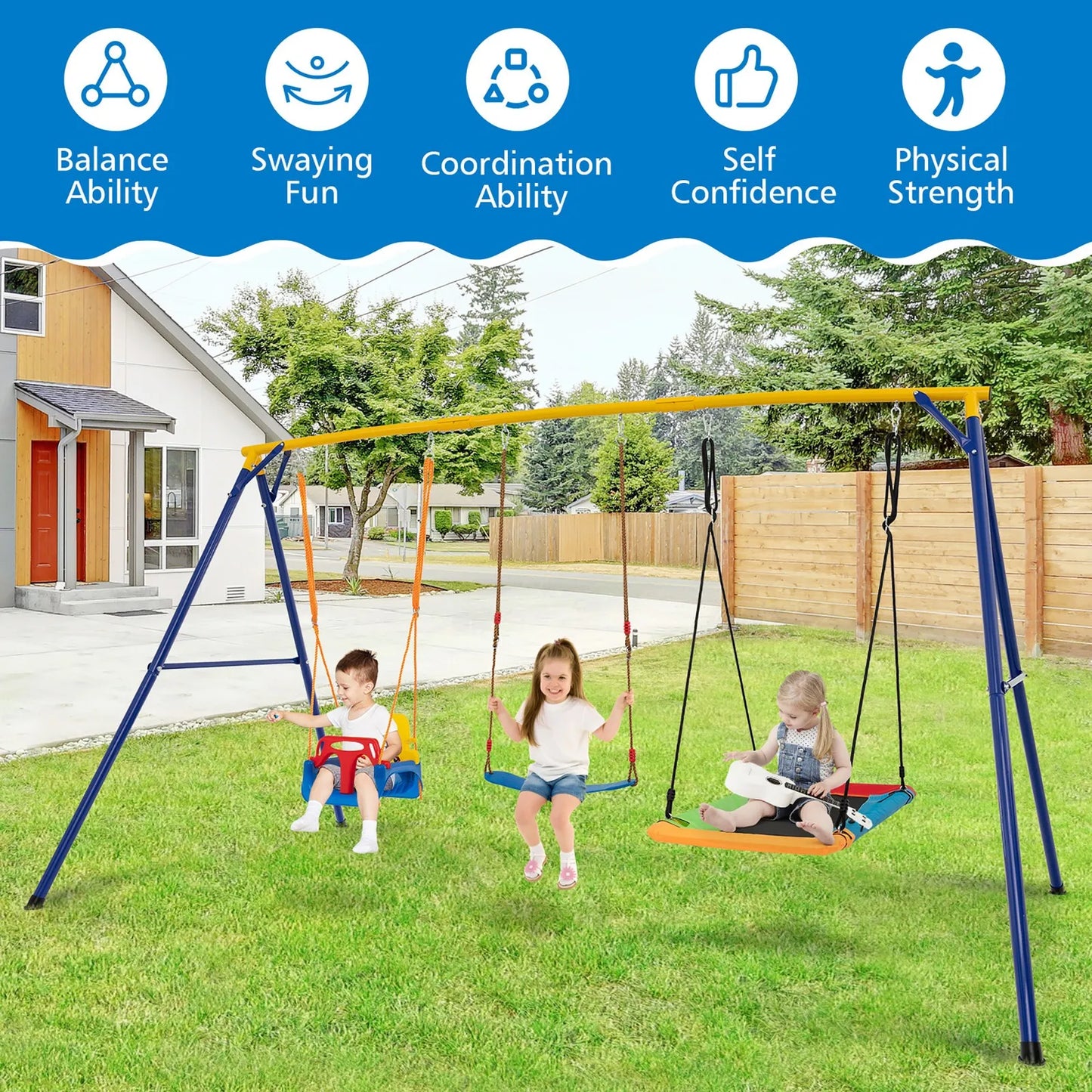 Unbrand 3 In 1 Kids Swing Set With Belt SwingFrame