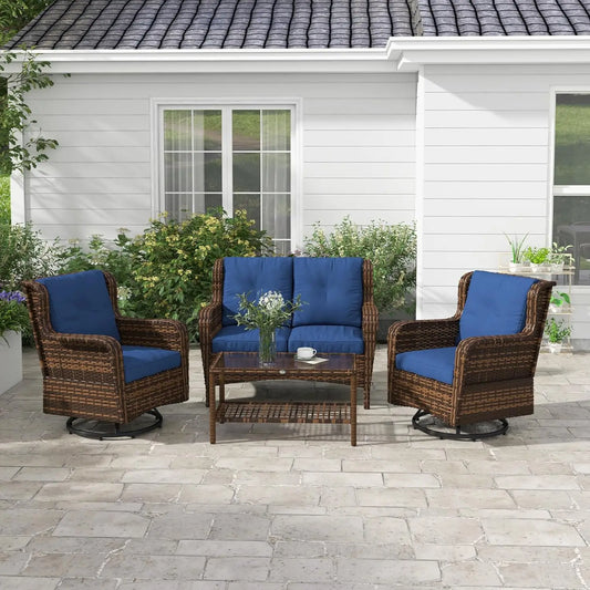 PE Rattan Outdoor Patio Furniture Set With Wicker Conversation Chairs