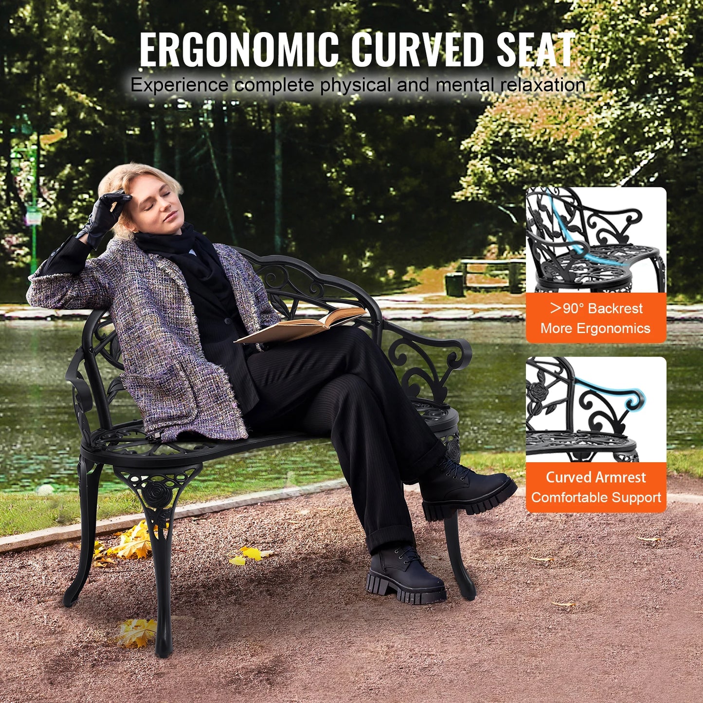 SucceBuy Outdoor Bench Wood And Metal Garden Seat For Outdoors