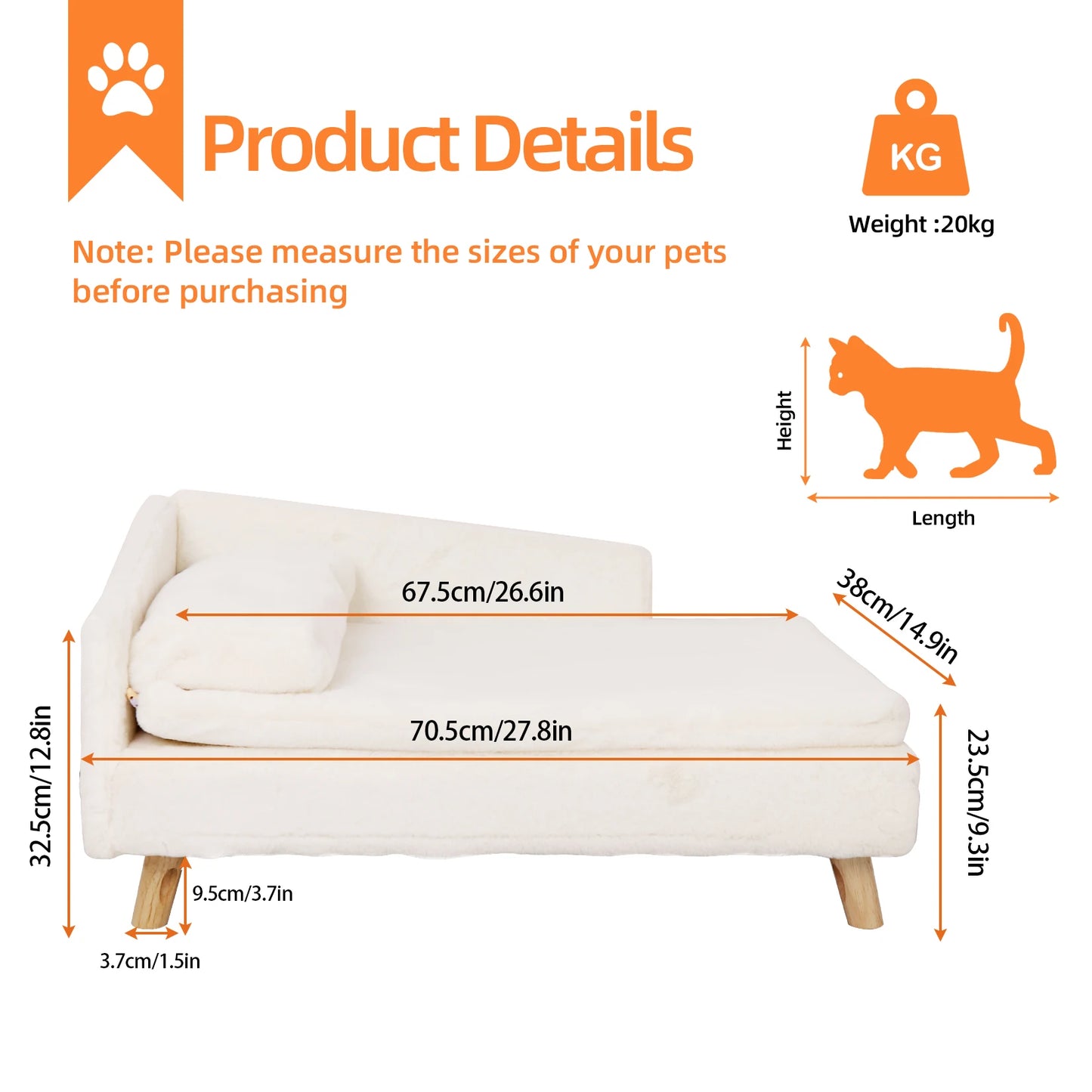 BINGOPAW Elevated Nordic Pet Bed Waterproof Cozy Pad Wood Legs