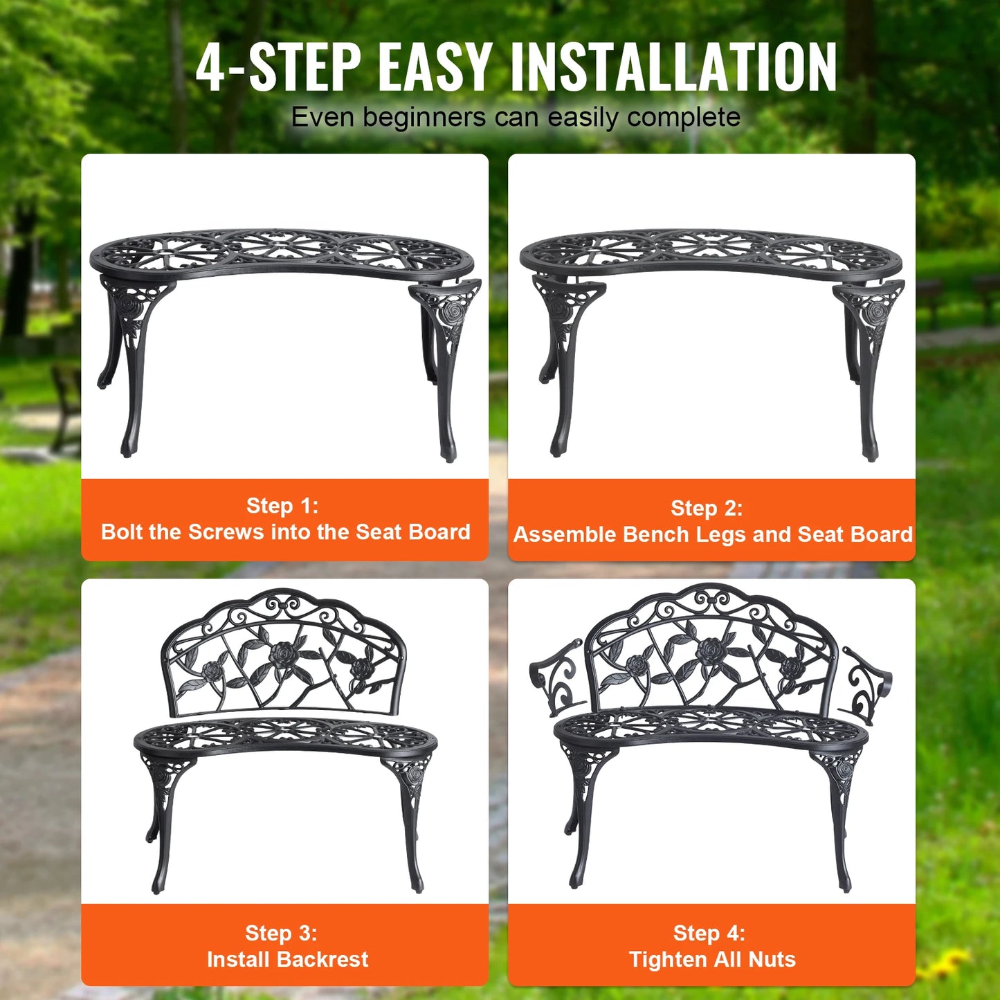 SucceBuy Outdoor Bench Wood And Metal Garden Seat For Outdoors