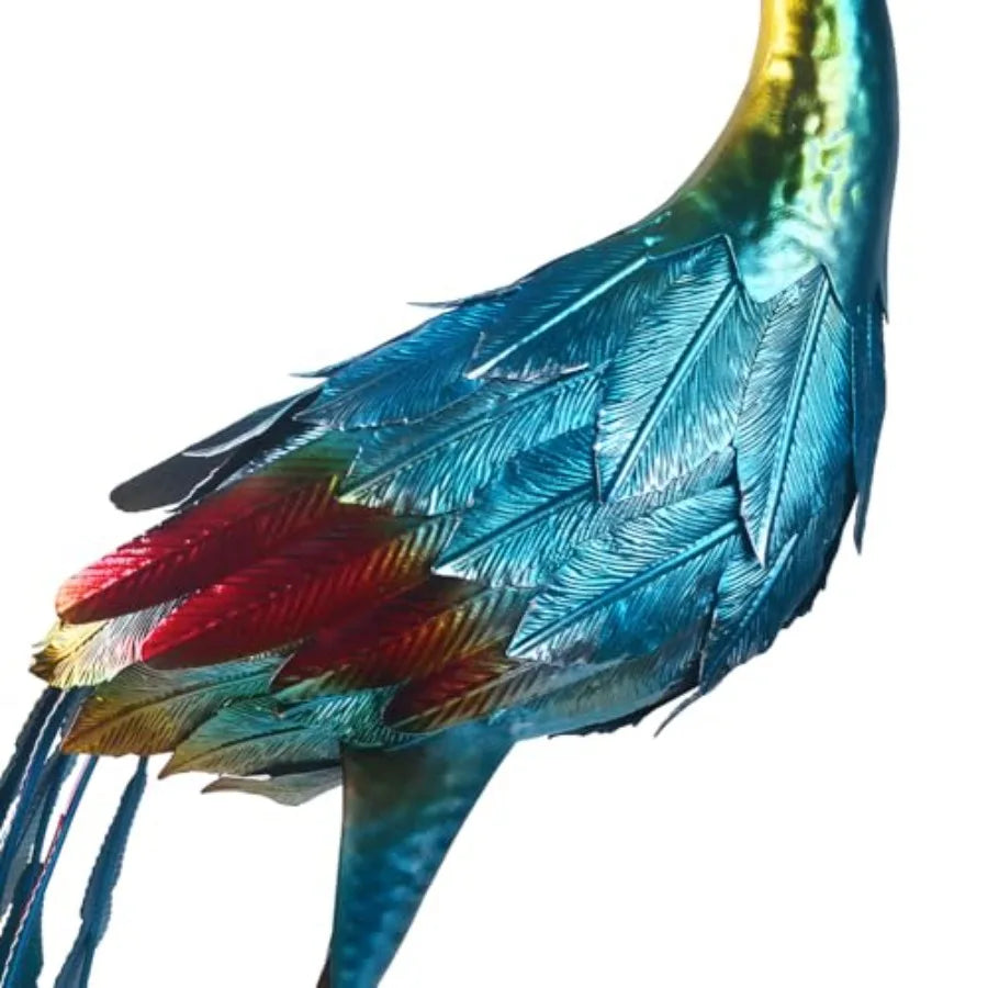 SHXI Metal Colorful Peacock Statues Set Of 2 Outdoor Garden