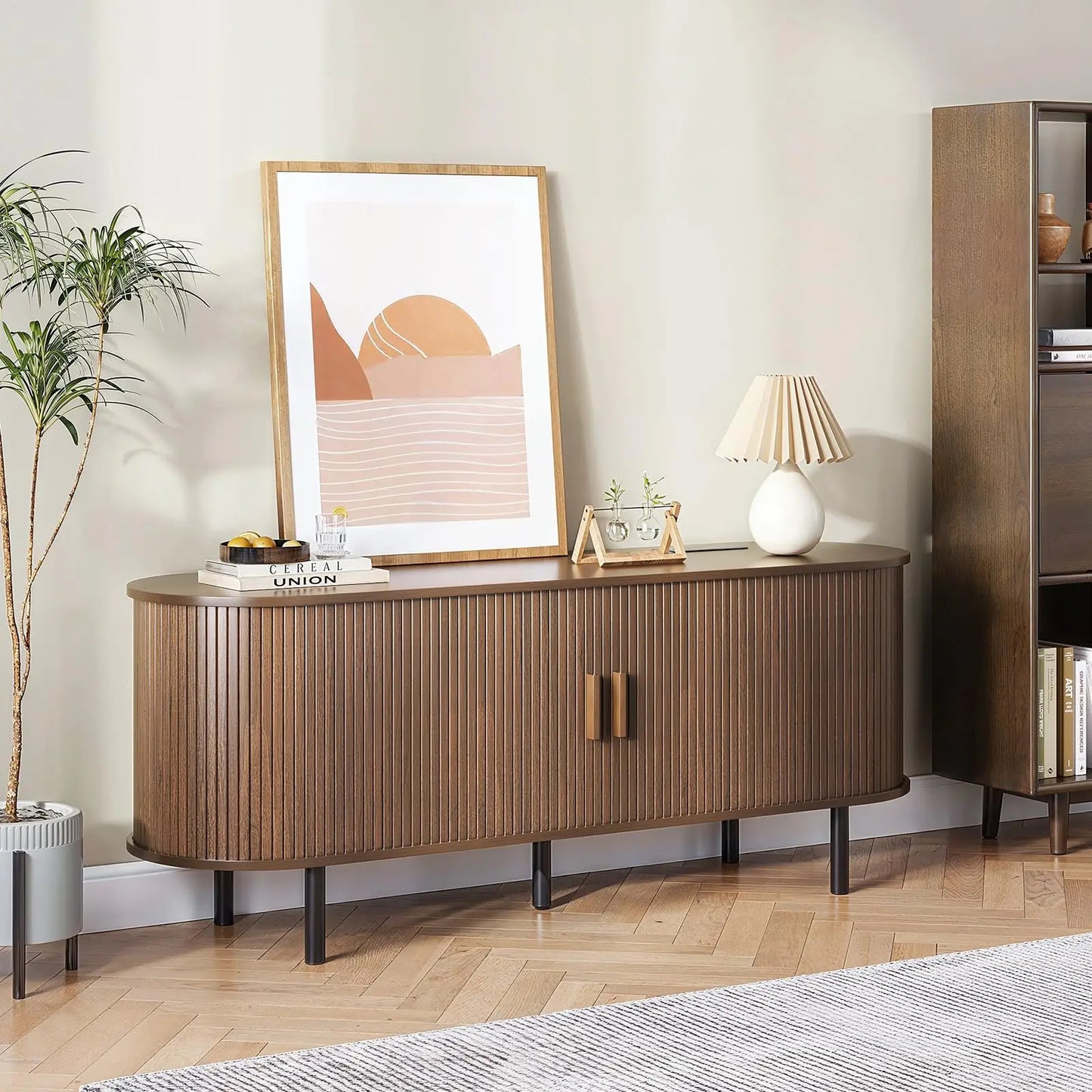 TV Stand With Power Outlet Sliding Doors And Storage