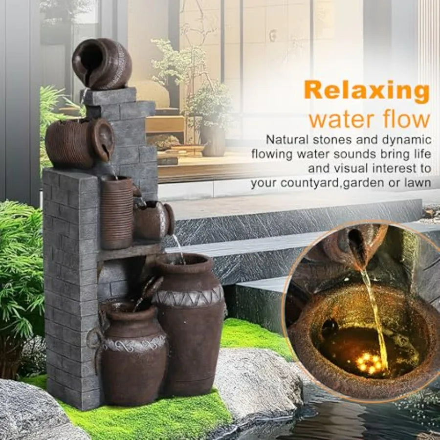 Outdoor Water Fountain 6-Tier Cascading Garden Fountain With LED