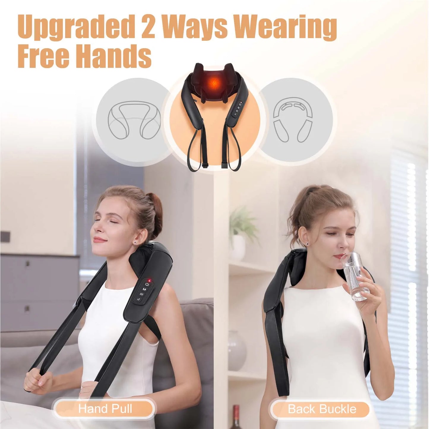 MASGREE Shiatsu Back Neck Massager With Heat Cordless Kneading