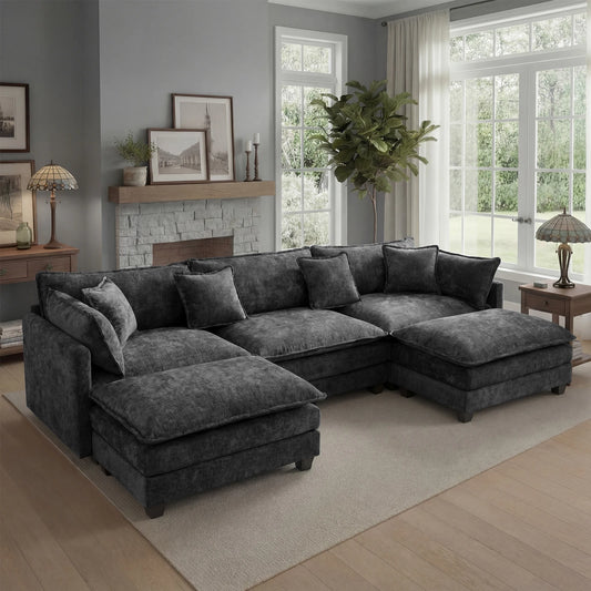 Redlife Modular Sectional Sofa With Ottoman Solid Wood Frame